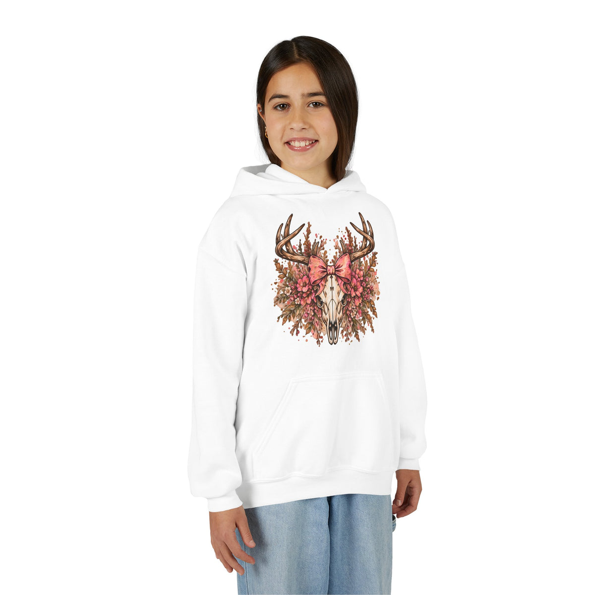 Wildflower Deer Skull Antlers Youth Hoodie