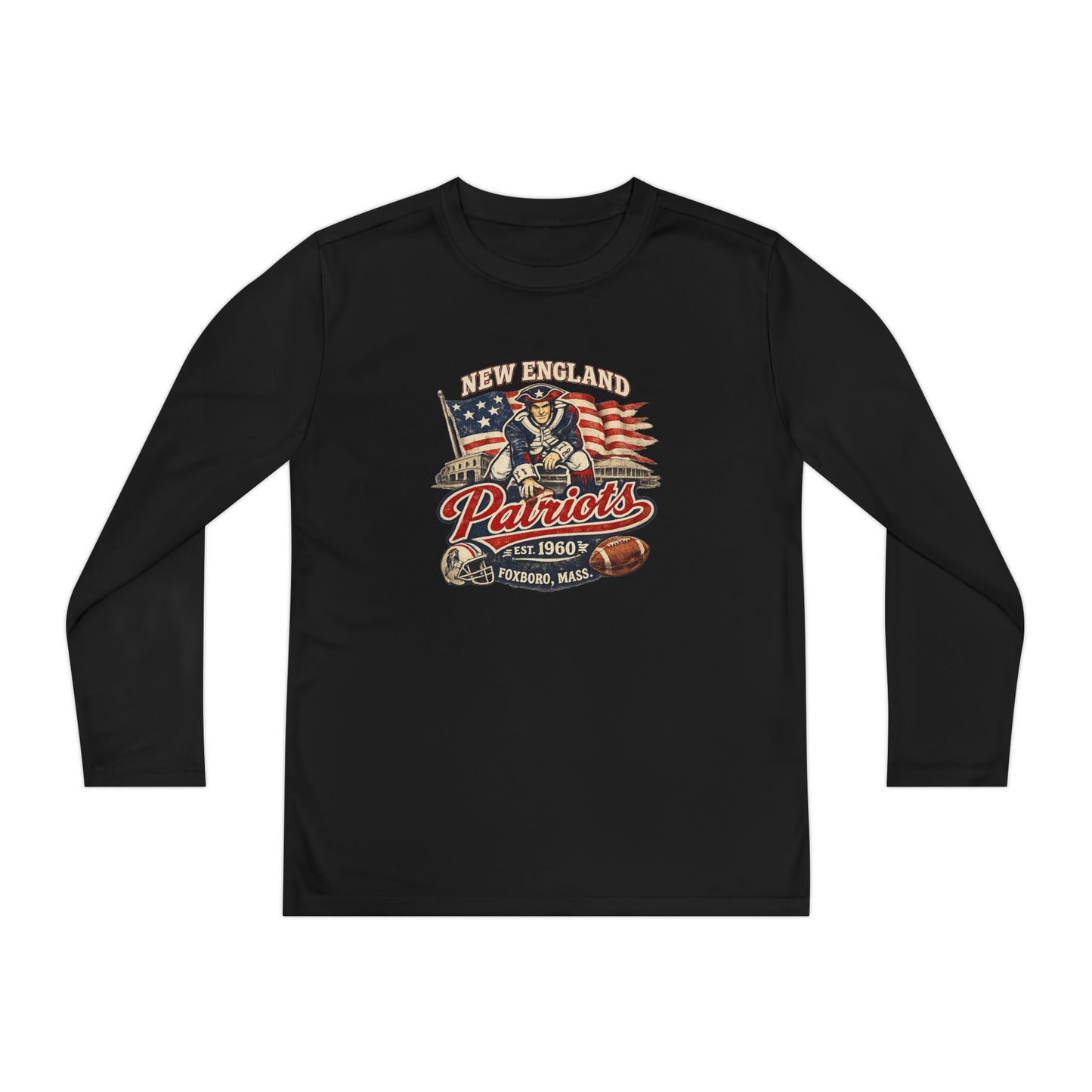 Youth Long Sleeve Patriots Tee – New England Vintage Football Design