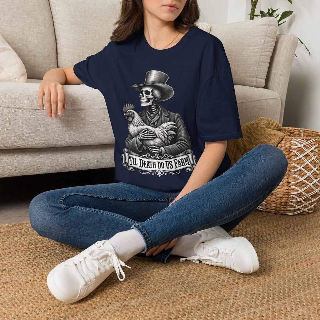 Til Death Do Us Farm – Skeleton & Chicken Funny Farm Tee 💀🐓