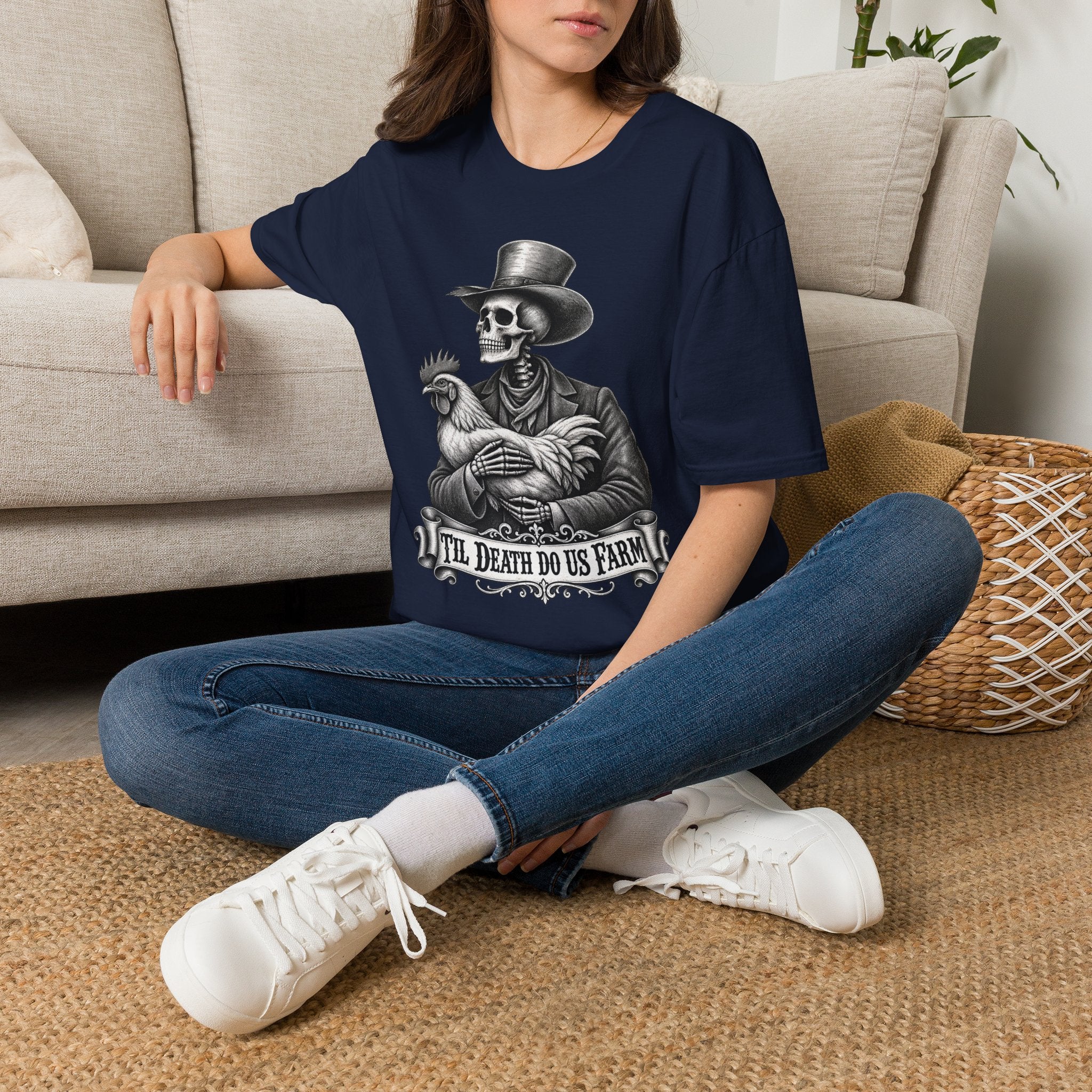 Til Death Do Us Farm – Skeleton & Chicken Funny Farm Tee 💀🐓