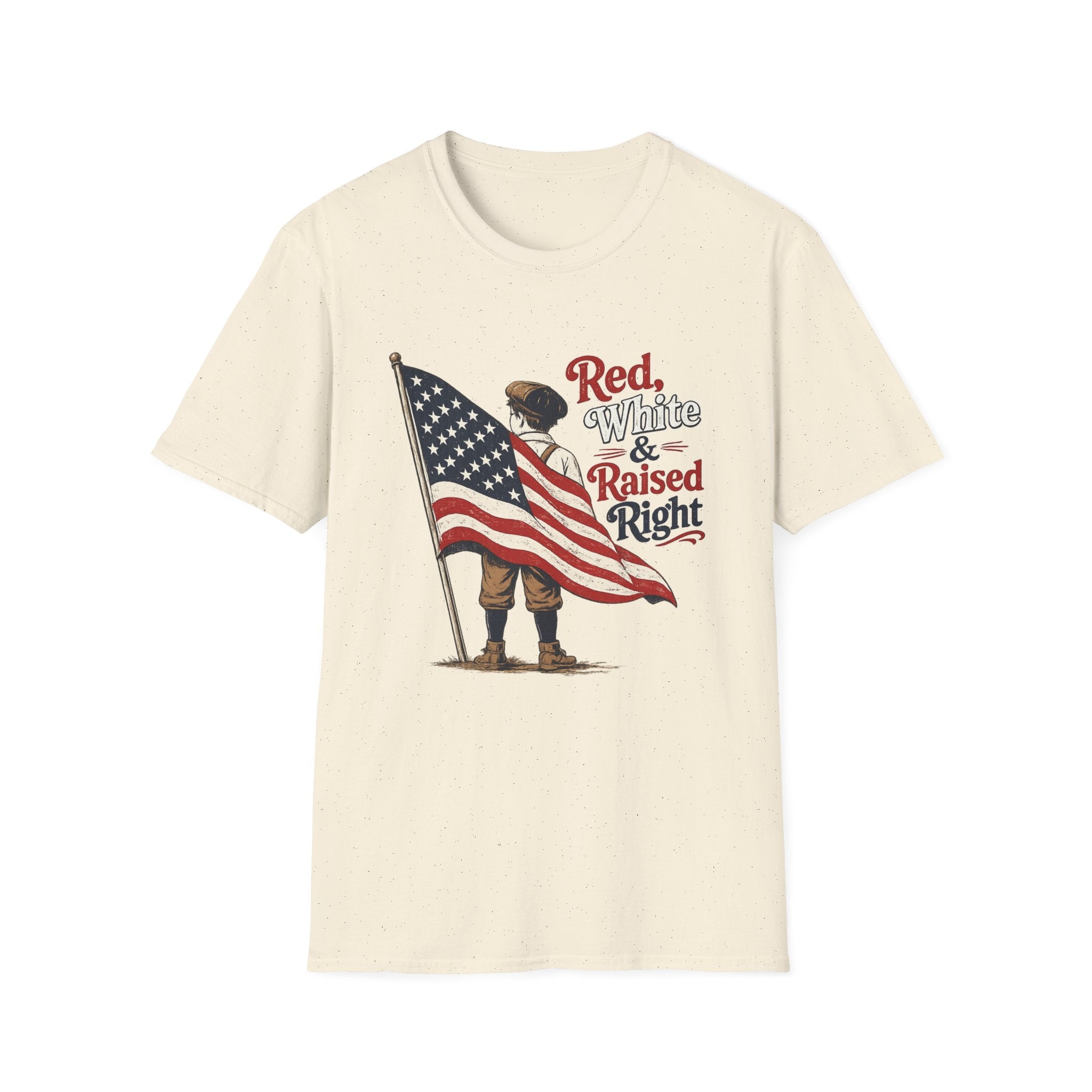T-Shirt — "Red, White & Raised Right" Patriotic Flag Retro Tee