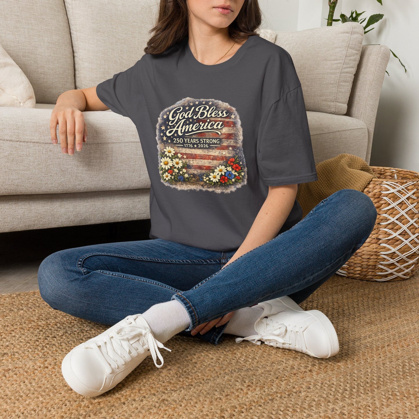 God Bless America 250 Years T-Shirt — Patriotic 1776–2026 Floral Flag Tee