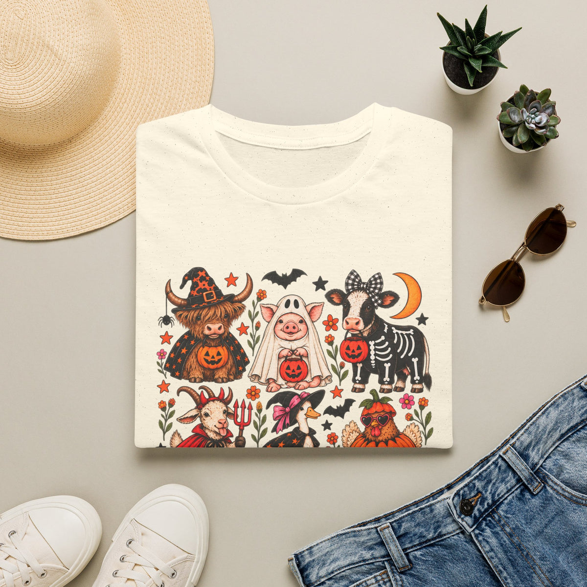 Halloween on the Farm – Spooky Farm Animals Graphic Tee 🎃🐮👻