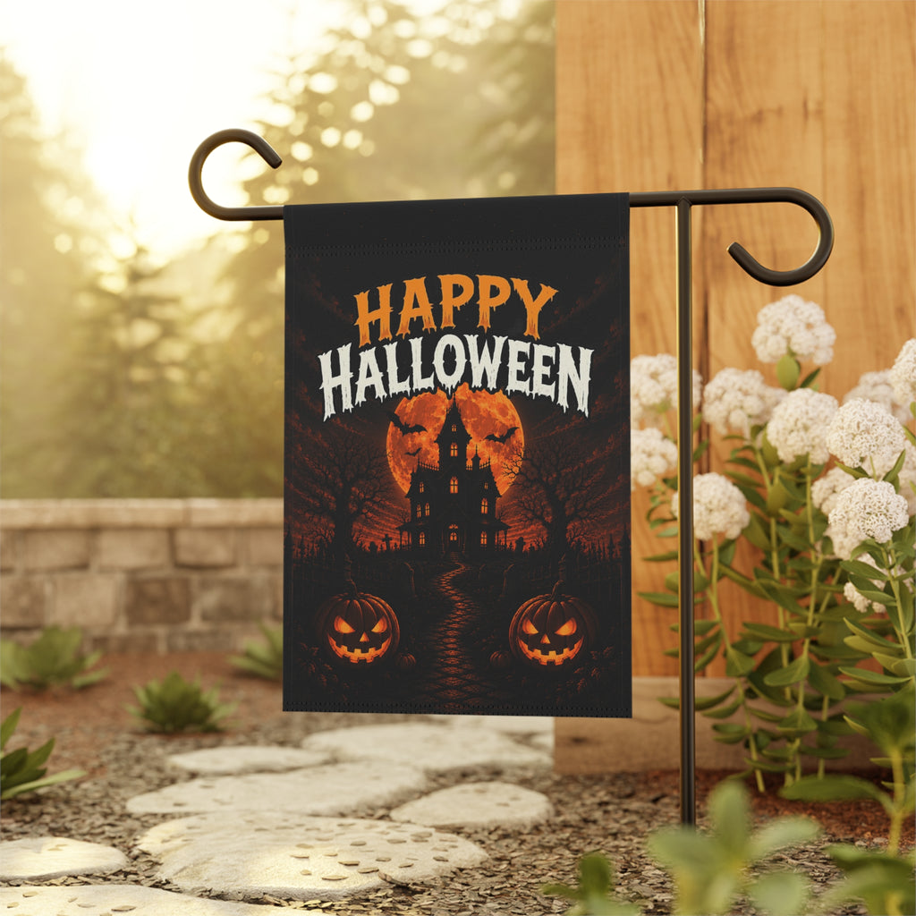 Happy Halloween Garden Flag - Haunted House Pumpkin Yard Banner