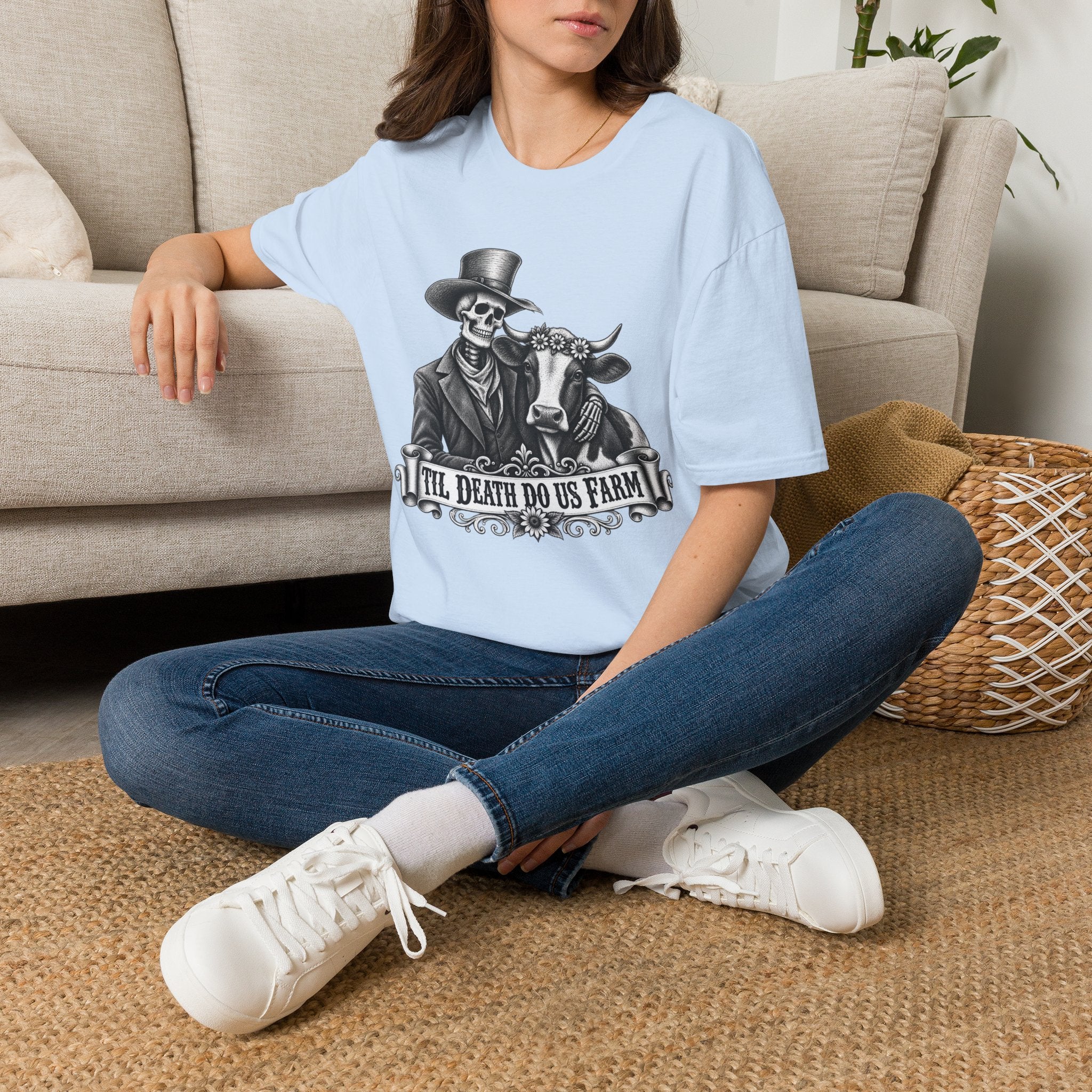 Til Death Do Us Farm – Skeleton & Cow Funny Farm Tee 💀🐄