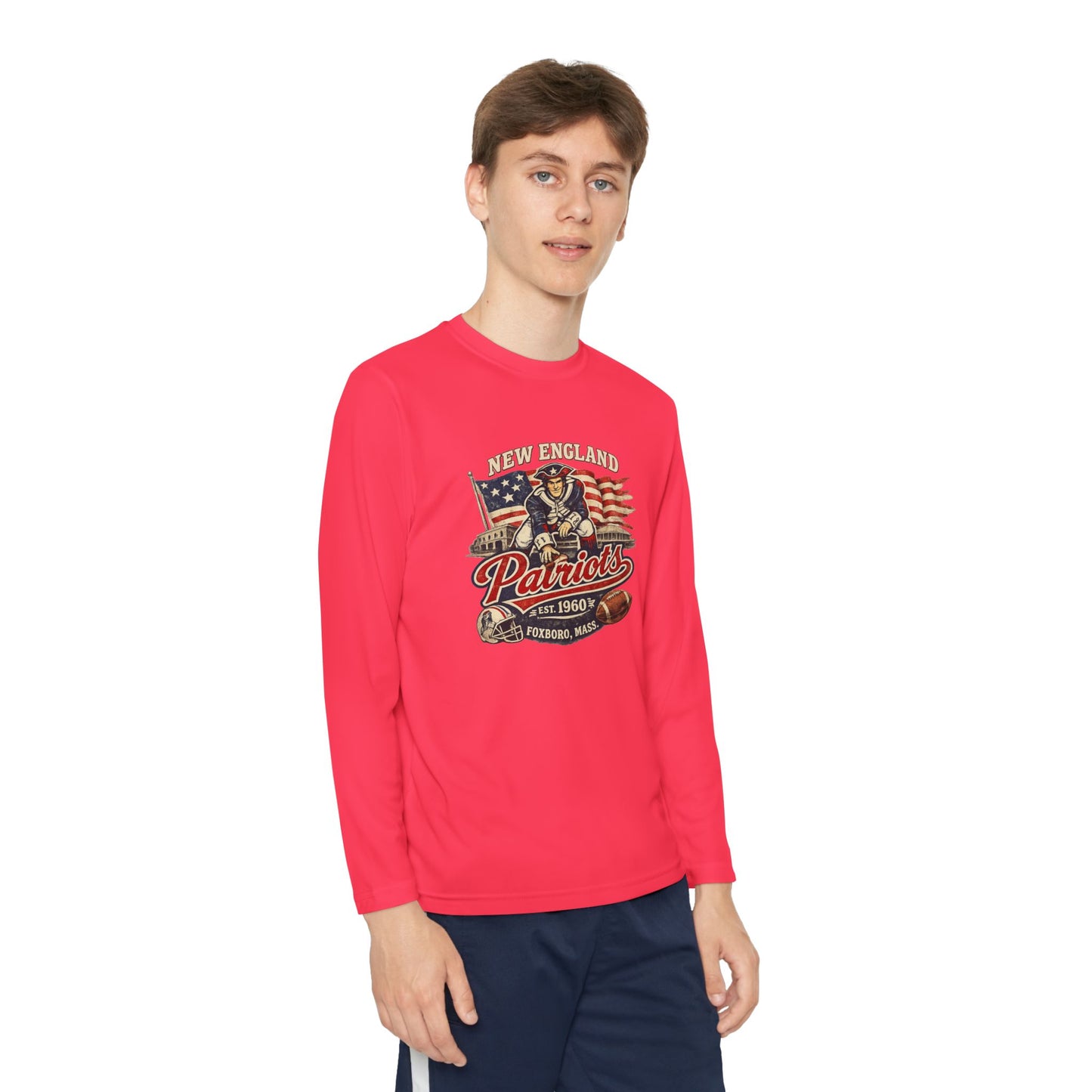 Youth Long Sleeve Patriots Tee – New England Vintage Football Design