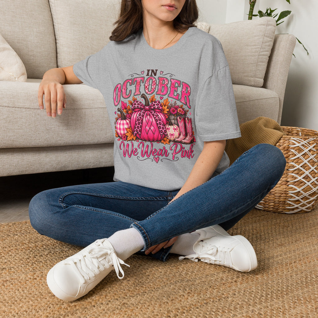 In October We Wear Pink Breast Cancer Awareness Fall T-Shirt 🎀🎃