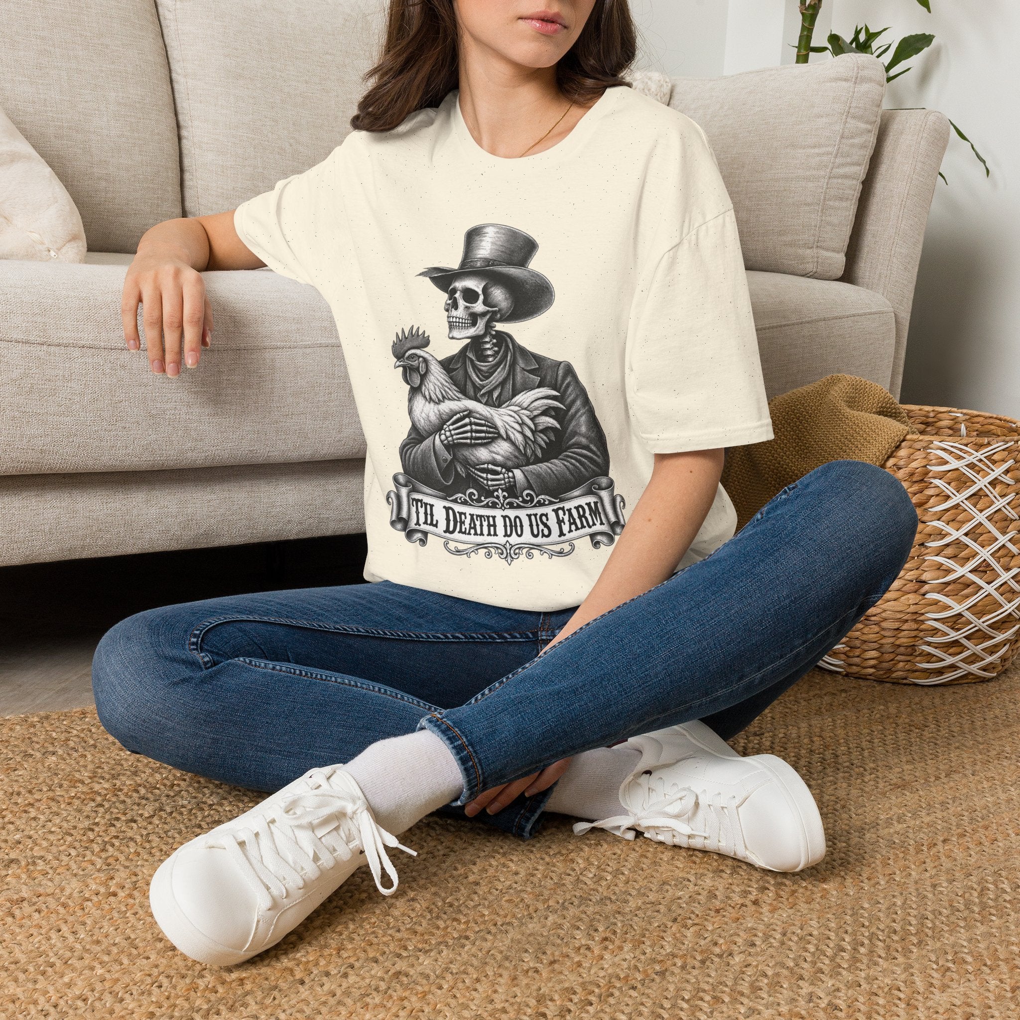 Til Death Do Us Farm – Skeleton & Chicken Funny Farm Tee 💀🐓