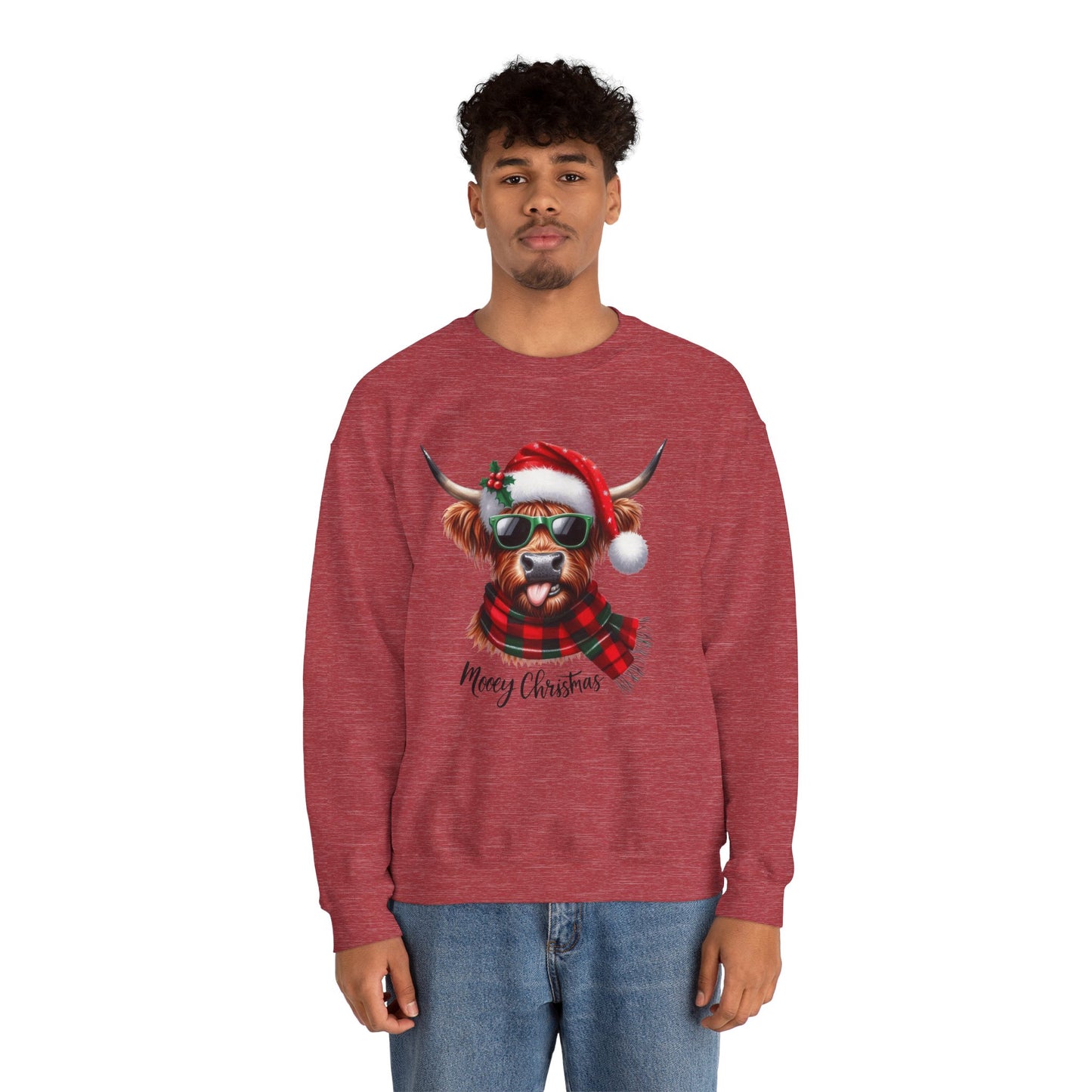 Christmas Highland Cow Sweatshirt – 'Mooey Christmas' Holiday Crewneck