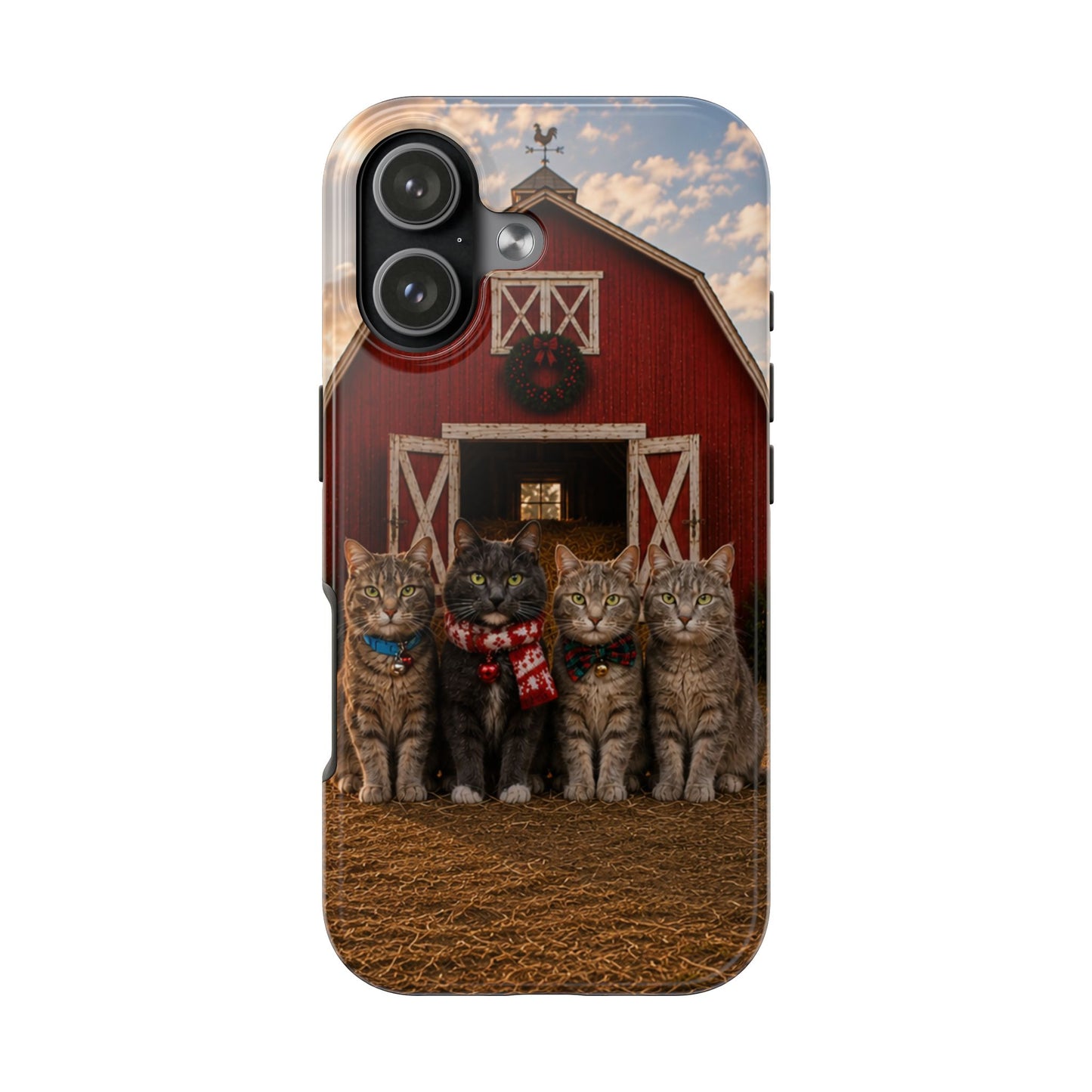Tough Phone Case — Cozy Barn Cats Design (Festive Plaid & Scarf)