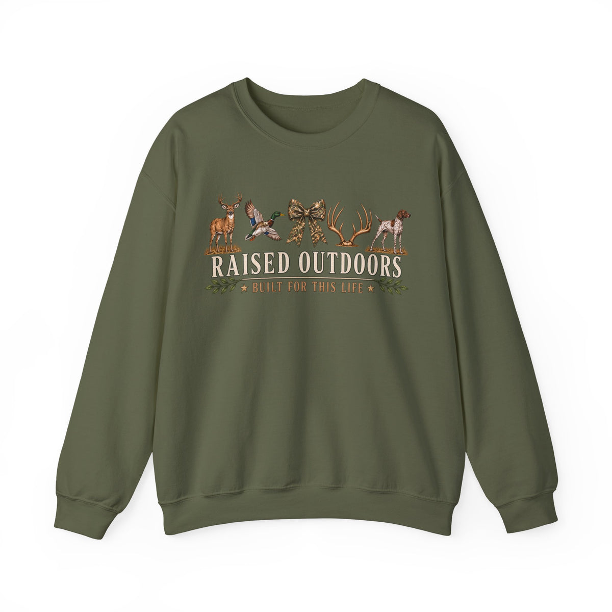 Raised Outdoors Crewneck Sweatshirt — Hunting & Nature Lovers Graphic