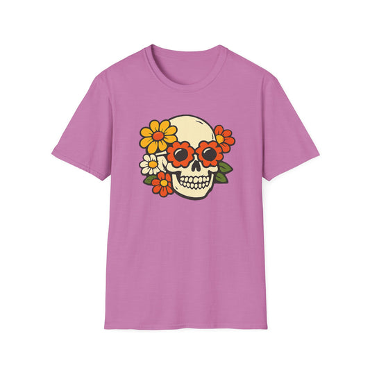 Retro Flower Power Skull T-Shirt — Vintage Floral Skull Tee