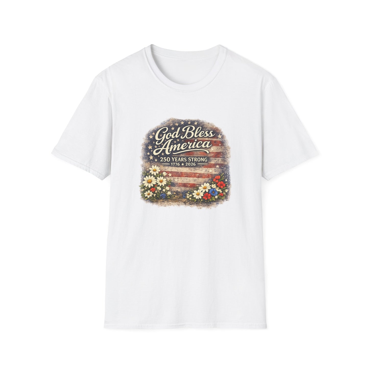 God Bless America 250 Years T-Shirt — Patriotic 1776–2026 Floral Flag Tee