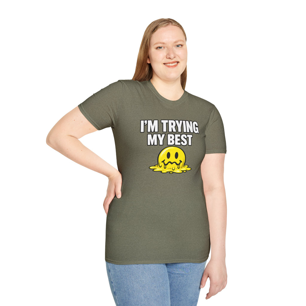 I’m Trying My Best T‑Shirt — Cute Melting Emoji Graphic Tee