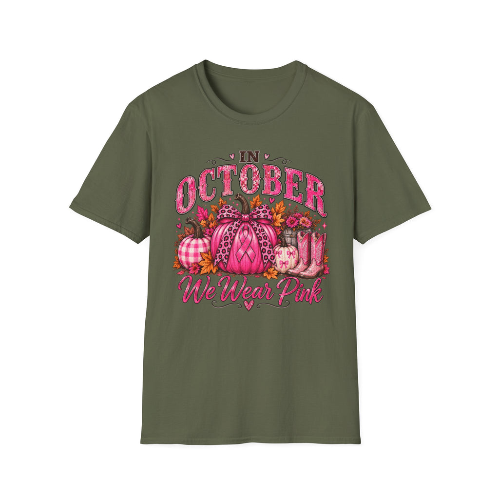 In October We Wear Pink Breast Cancer Awareness Fall T-Shirt 🎀🎃