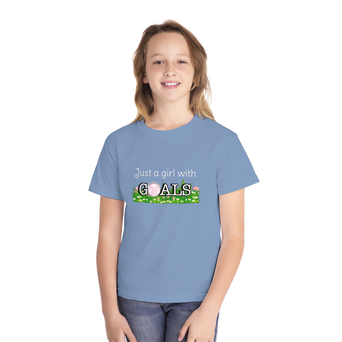 Just a Girl with Goals Youth T-Shirt - Soccer-Themed Tee for Young Athletes