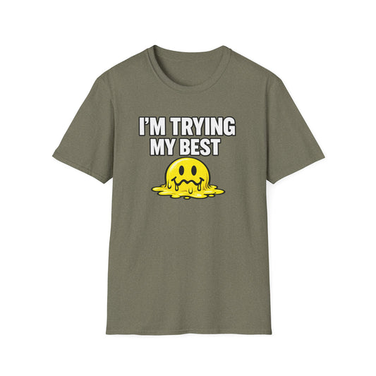 I’m Trying My Best T‑Shirt — Cute Melting Emoji Graphic Tee