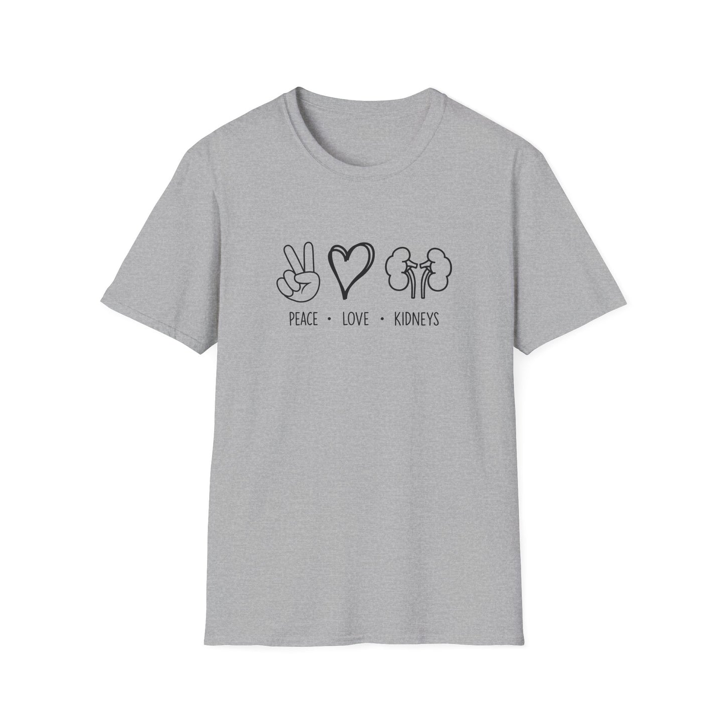Peace Love Kidneys T-Shirt — Funny Kidney Transplant / Nephrology Gift