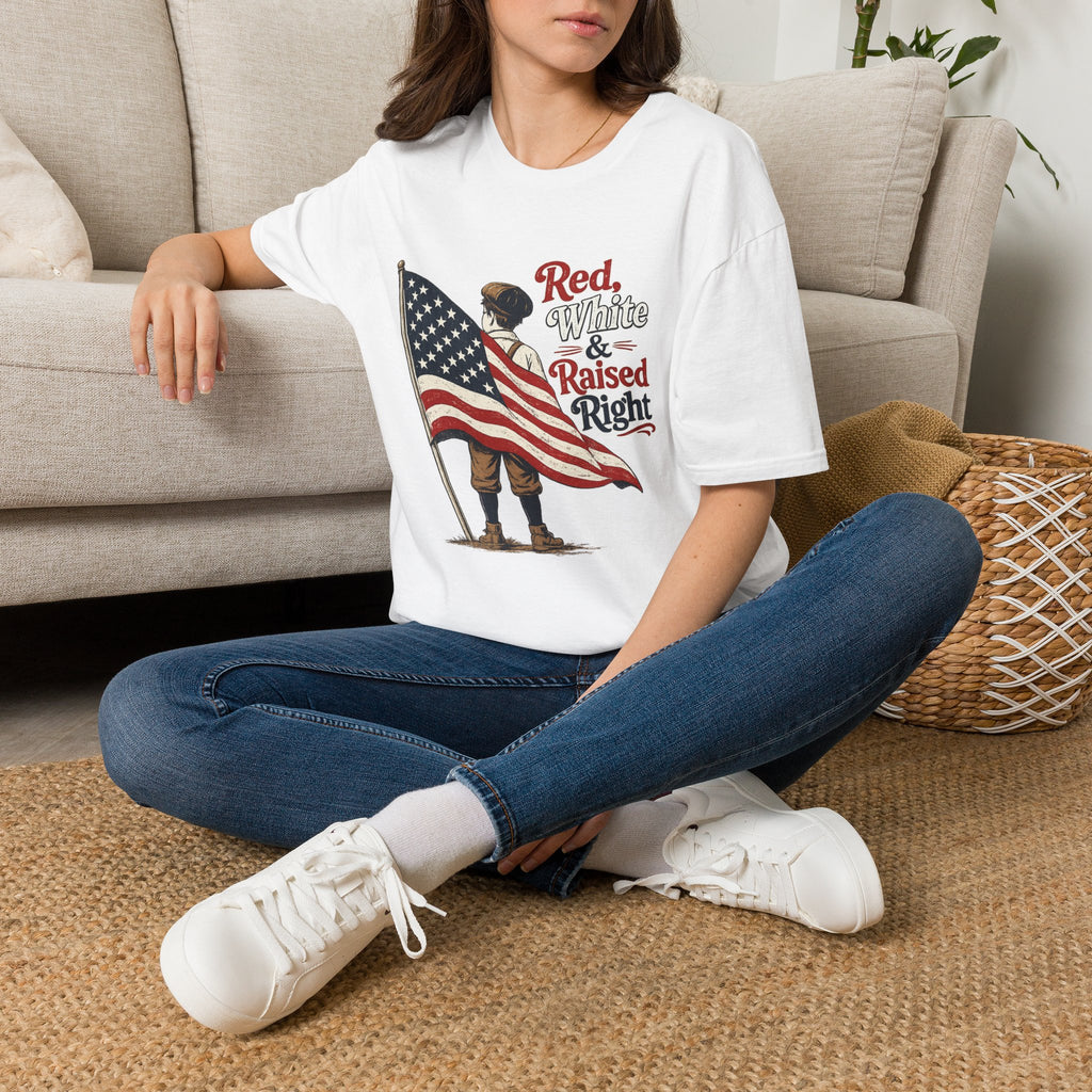 T-Shirt — "Red, White & Raised Right" Patriotic Flag Retro Tee