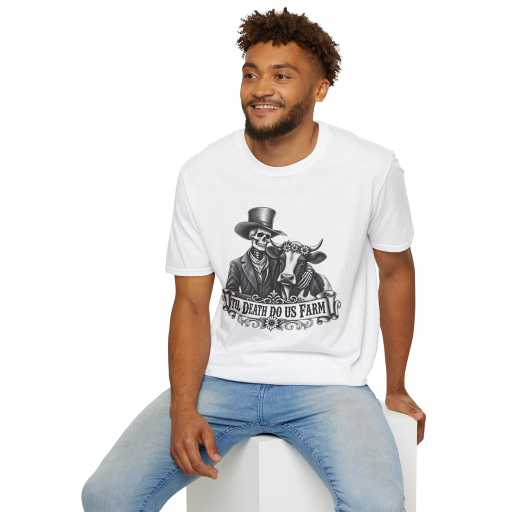 Til Death Do Us Farm – Skeleton & Cow Funny Farm Tee 💀🐄