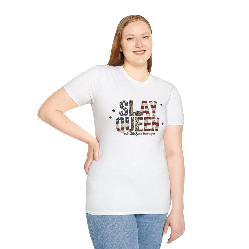 Slay Queen T‑Shirt — American Flag Statue of Liberty Patriotic Graphic Tee