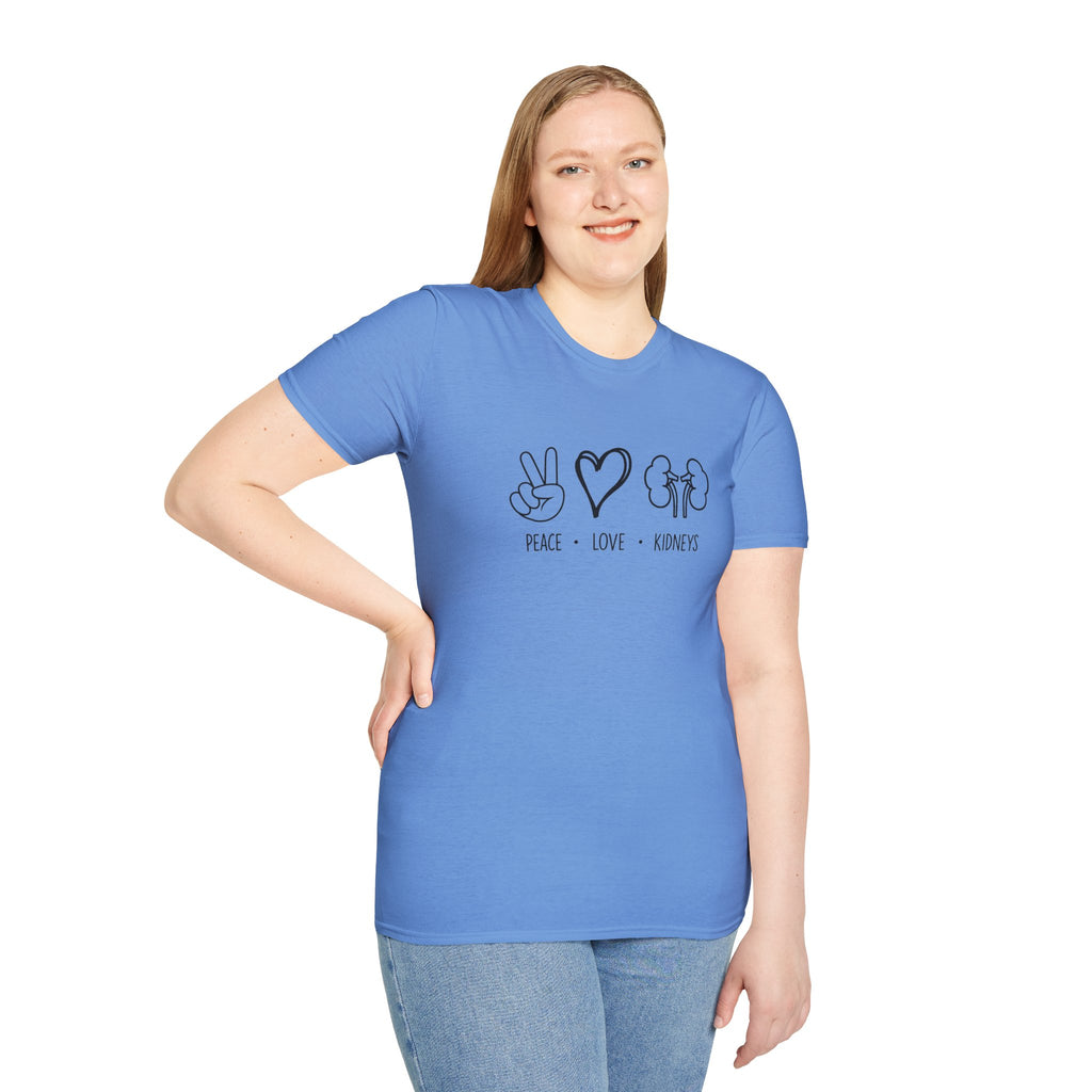 Peace Love Kidneys T-Shirt — Funny Kidney Transplant / Nephrology Gift