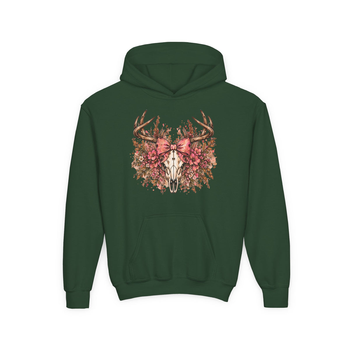 Wildflower Deer Skull Antlers Youth Hoodie