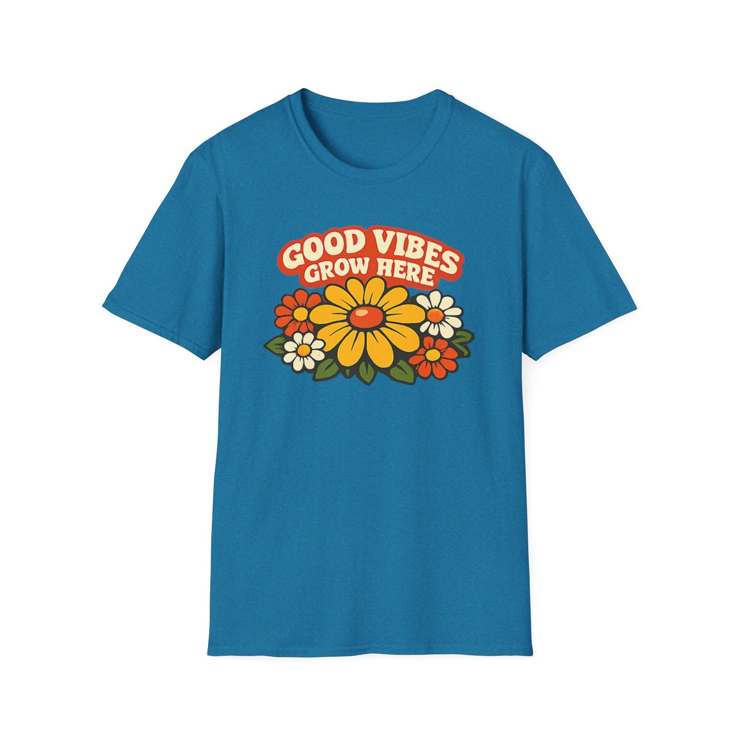 Good Vibes Grow Here Retro T-Shirt — 60s/70s Vintage Floral Tee