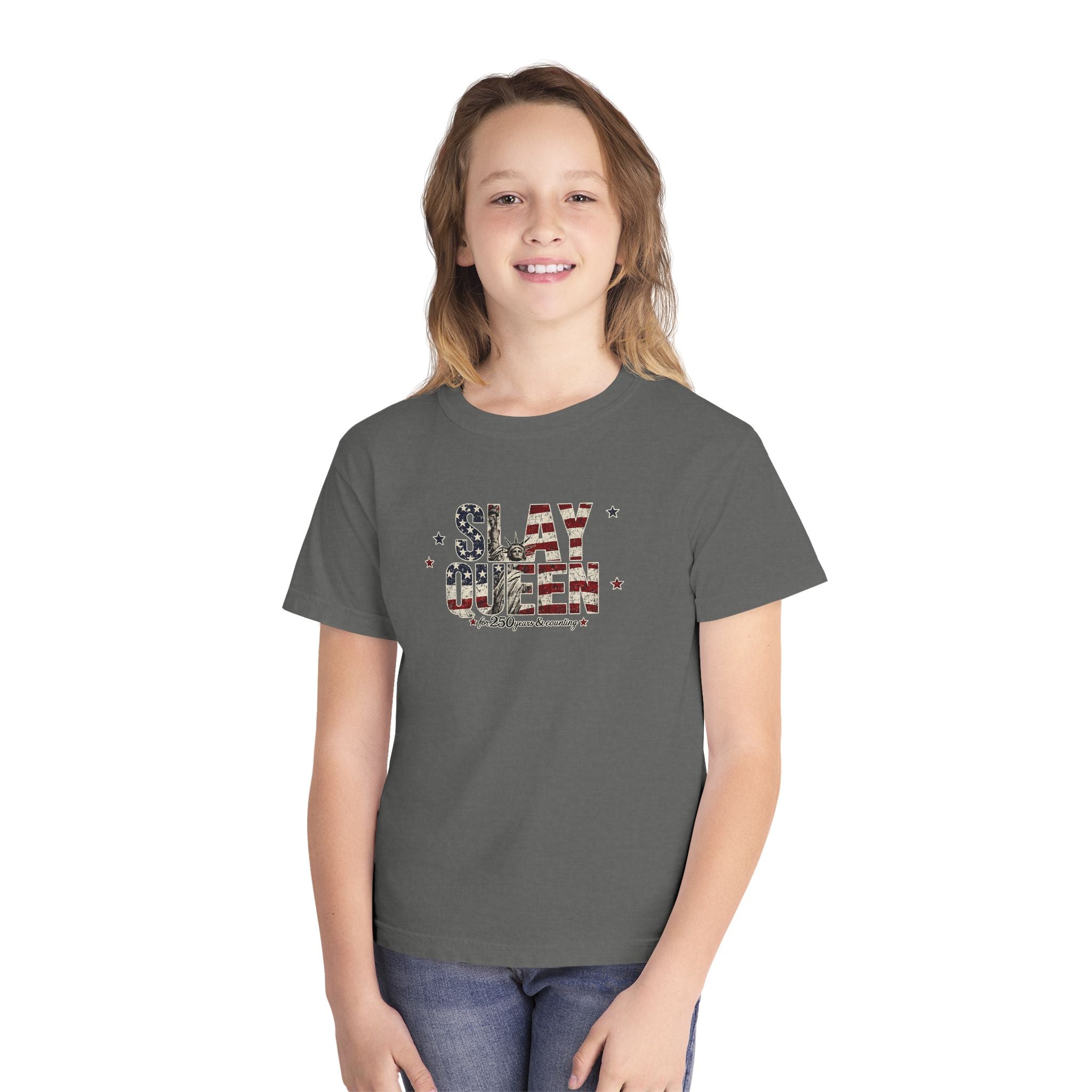 Youth "Slay Queen" Floral Flag T-Shirt