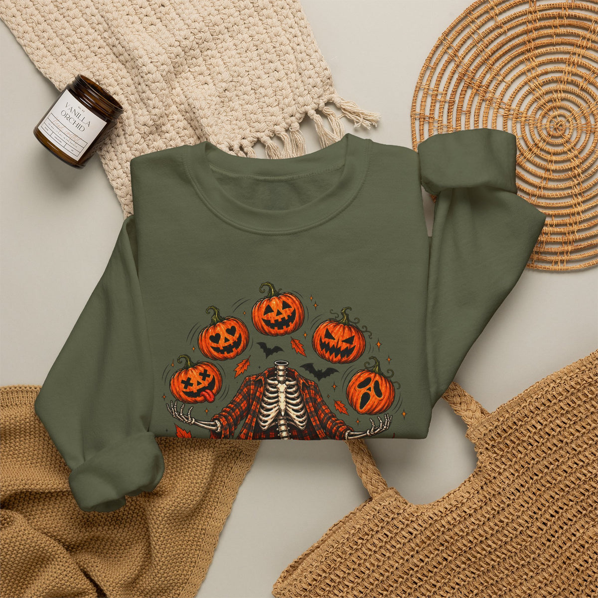 Headless Harvest – Juggling Pumpkins Halloween Sweatshirt 🎃💀