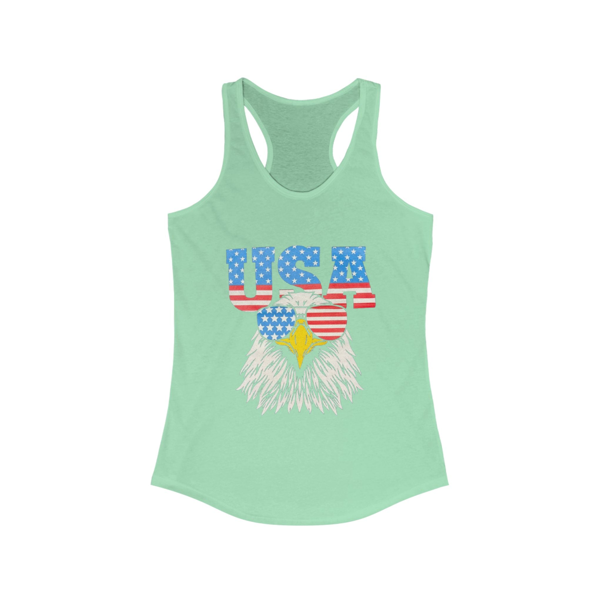 Patriotic Women's Racerback Tank, USA Eagle Graphic Tank Top, 4th of July Shirt, Summer Workout Top, Memorial Day Apparel