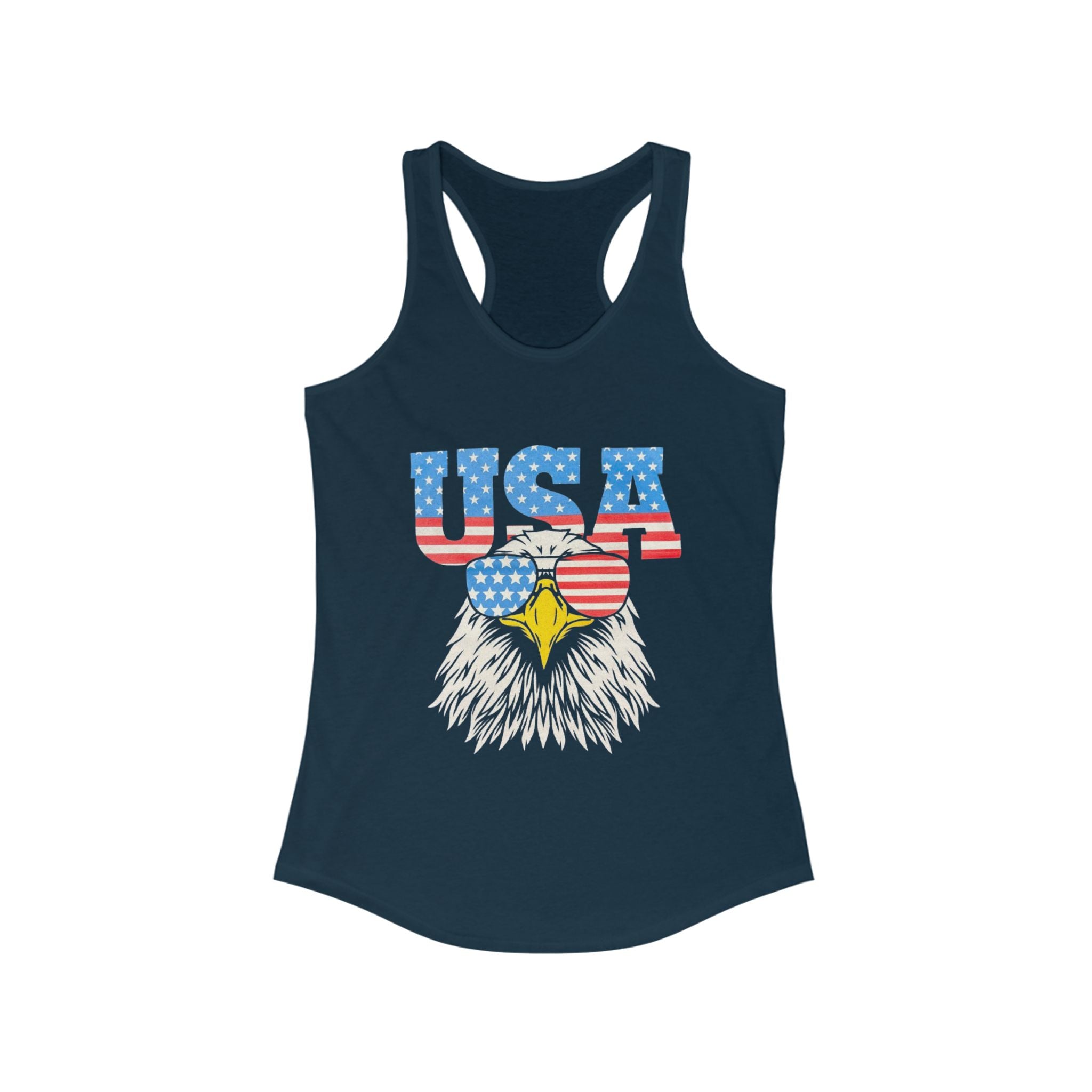 Patriotic Women's Racerback Tank, USA Eagle Graphic Tank Top, 4th of July Shirt, Summer Workout Top, Memorial Day Apparel
