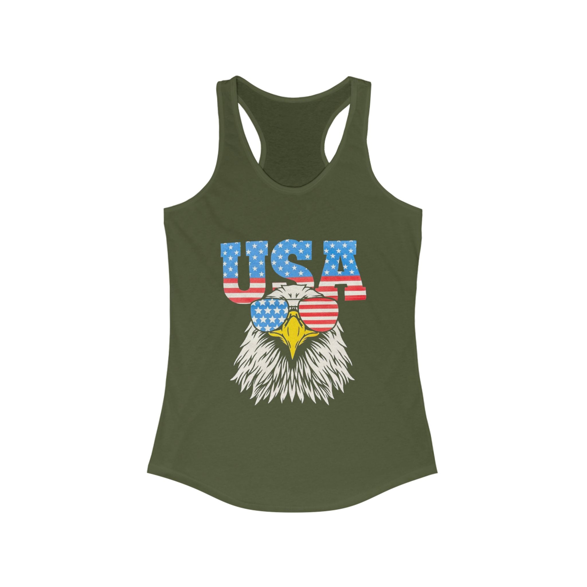 Patriotic Women's Racerback Tank, USA Eagle Graphic Tank Top, 4th of July Shirt, Summer Workout Top, Memorial Day Apparel