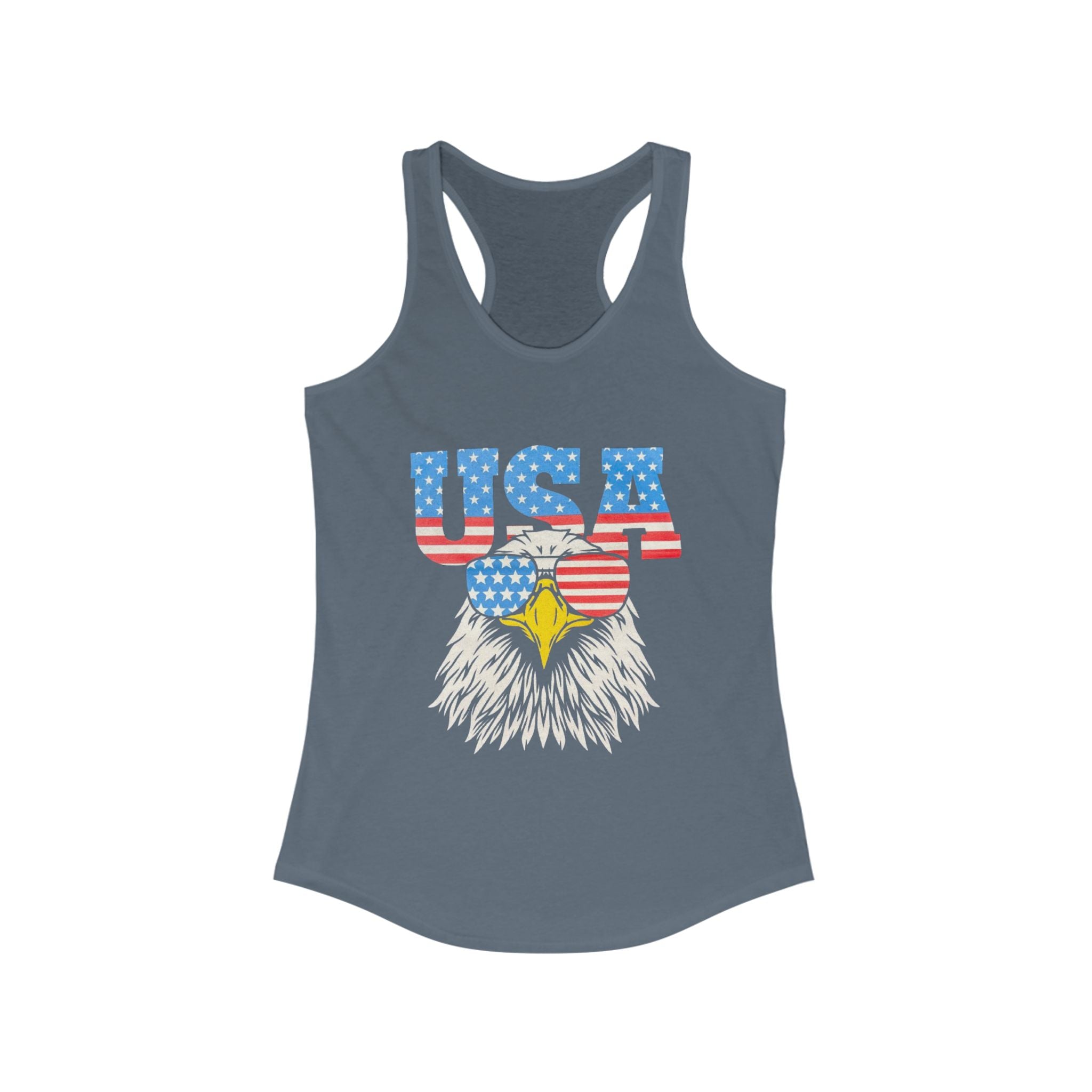 Patriotic Women's Racerback Tank, USA Eagle Graphic Tank Top, 4th of July Shirt, Summer Workout Top, Memorial Day Apparel