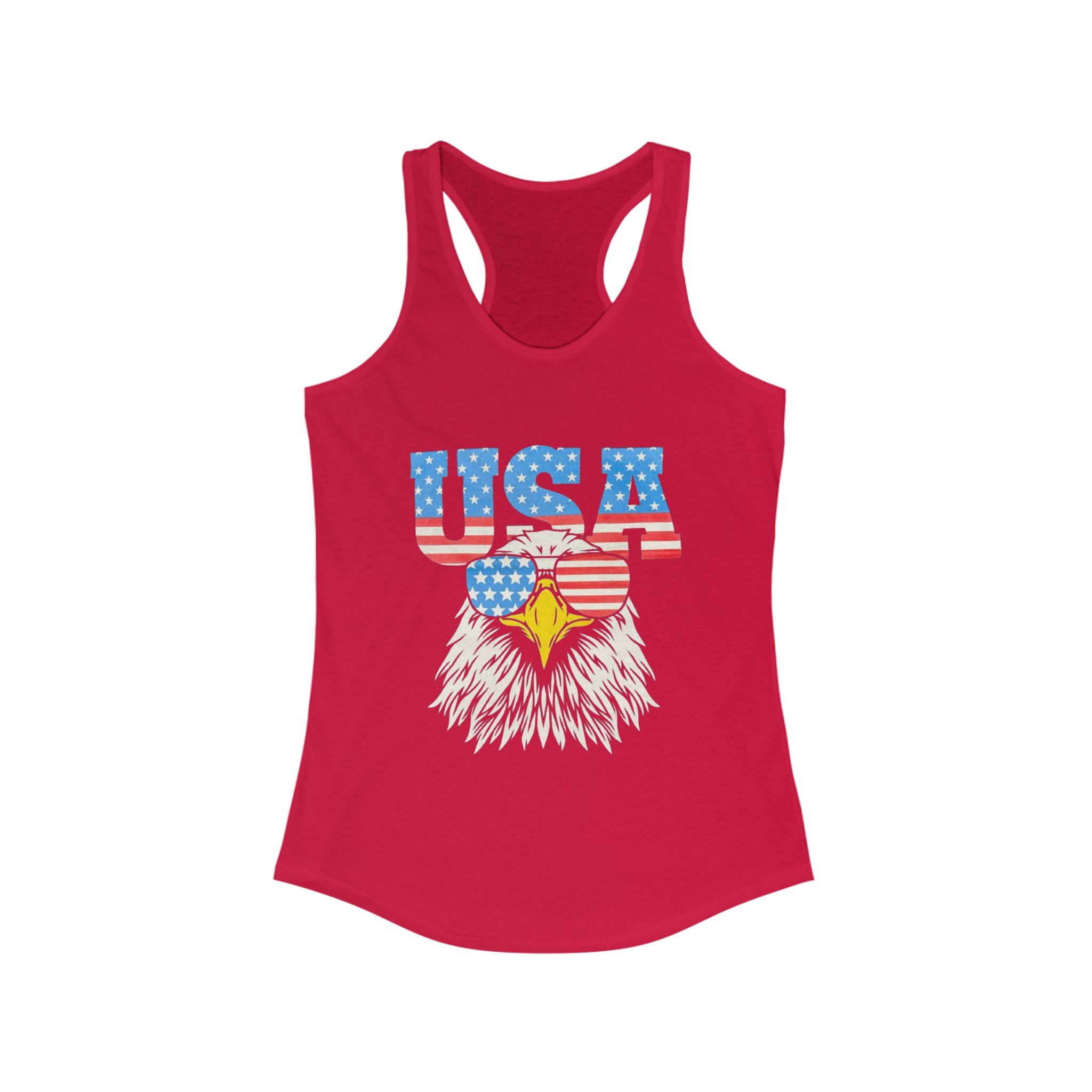 Patriotic Women's Racerback Tank, USA Eagle Graphic Tank Top, 4th of July Shirt, Summer Workout Top, Memorial Day Apparel