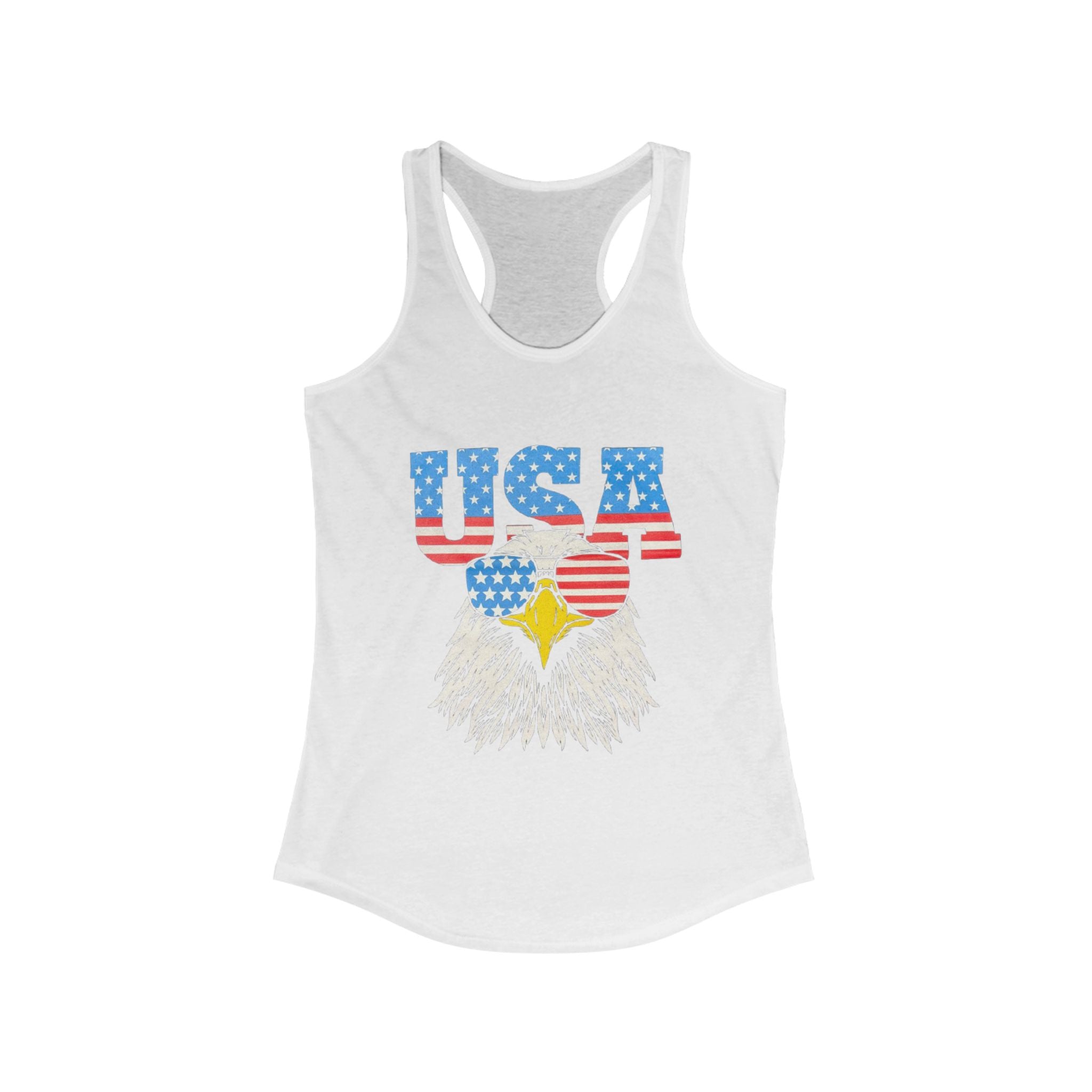 Patriotic Women's Racerback Tank, USA Eagle Graphic Tank Top, 4th of July Shirt, Summer Workout Top, Memorial Day Apparel