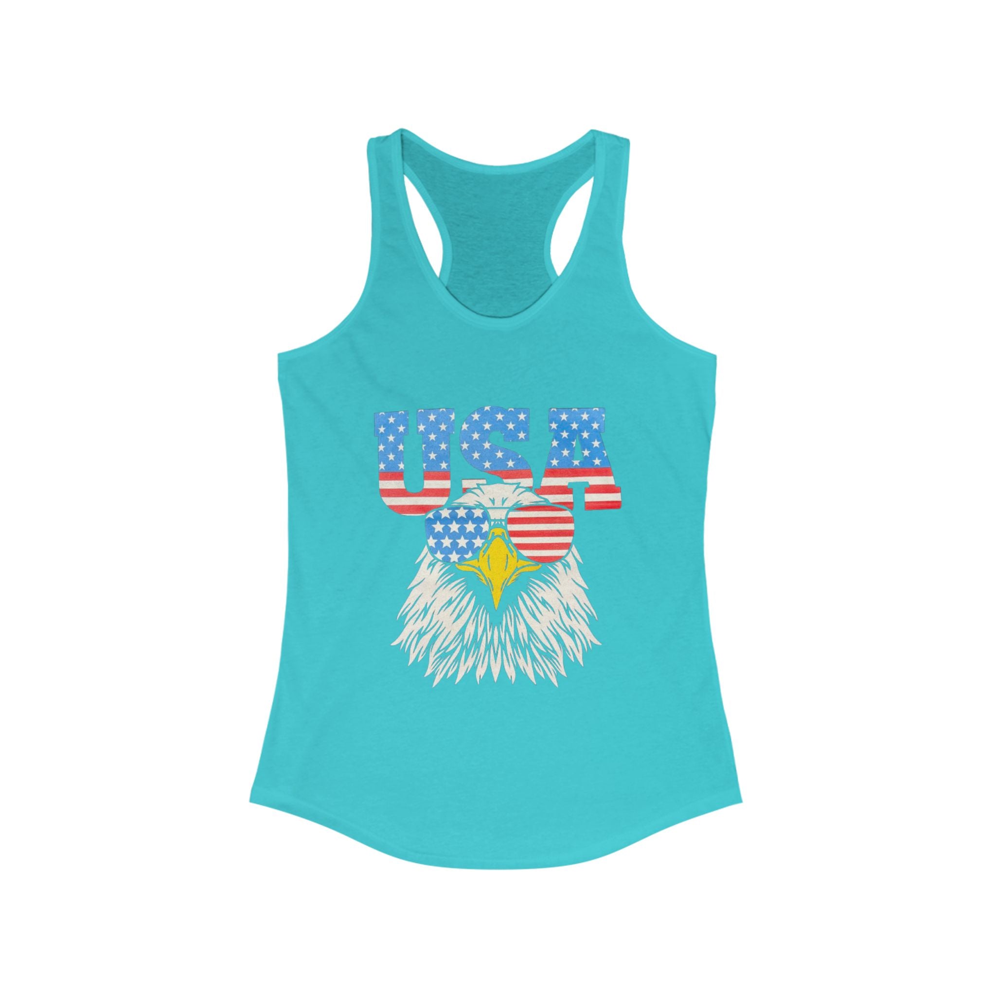 Patriotic Women's Racerback Tank, USA Eagle Graphic Tank Top, 4th of July Shirt, Summer Workout Top, Memorial Day Apparel