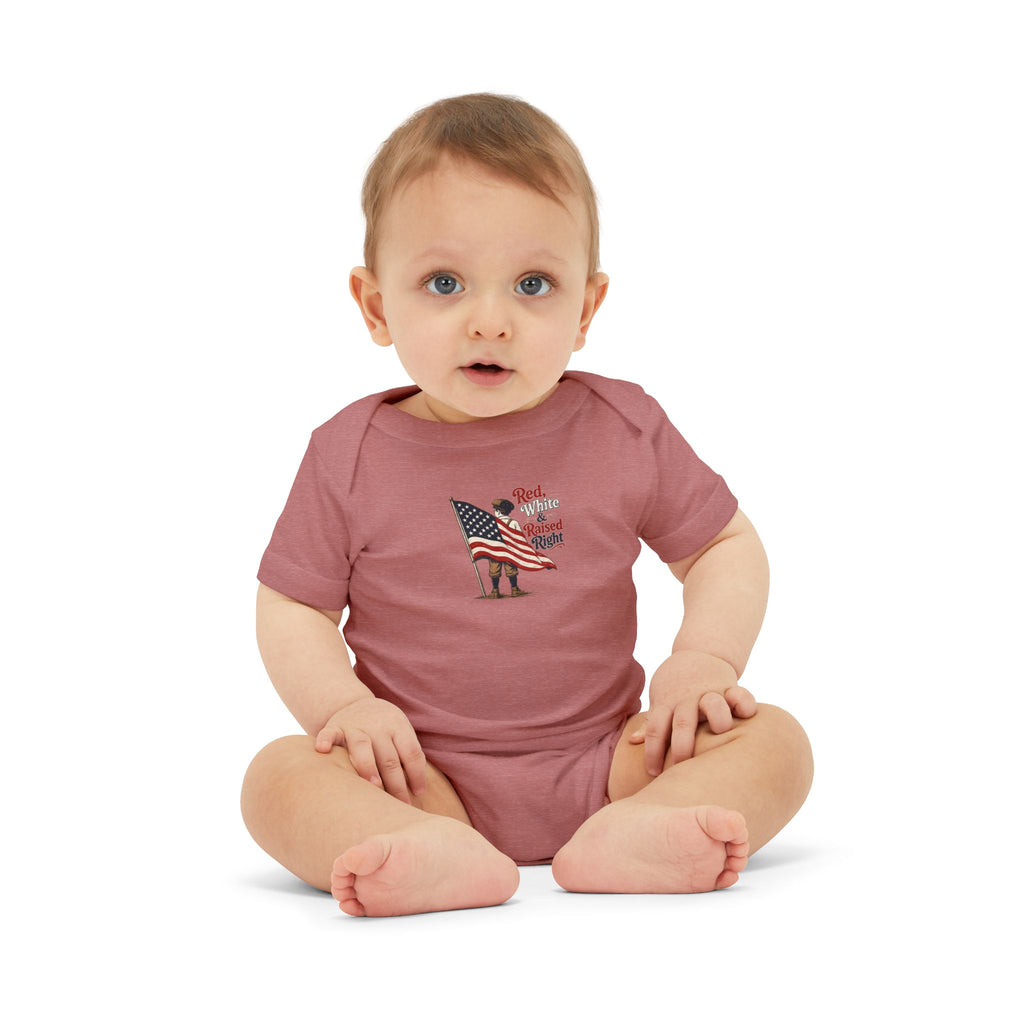 Red & White Raised-Right Infant One-Piece Bodysuit