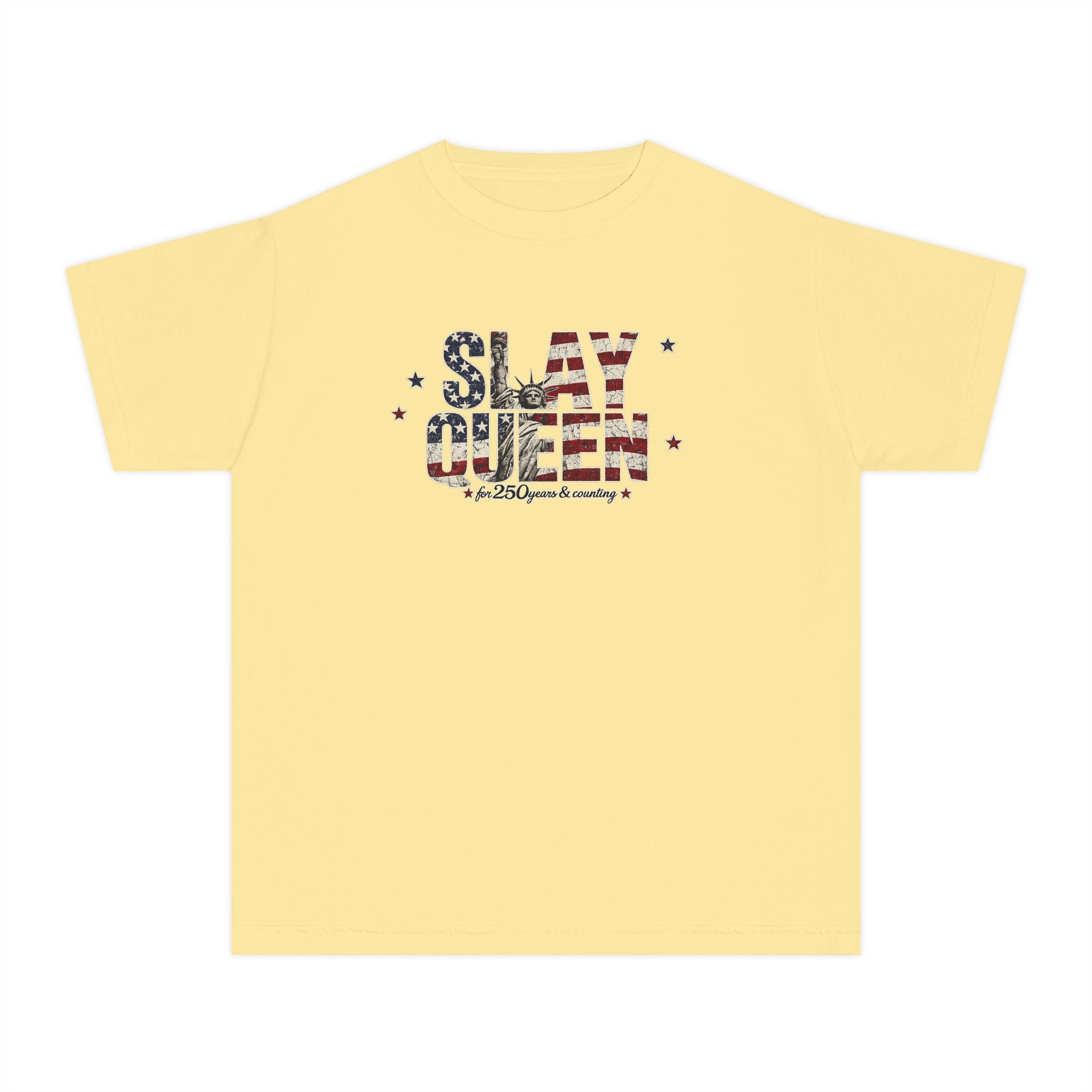 Youth "Slay Queen" Floral Flag T-Shirt