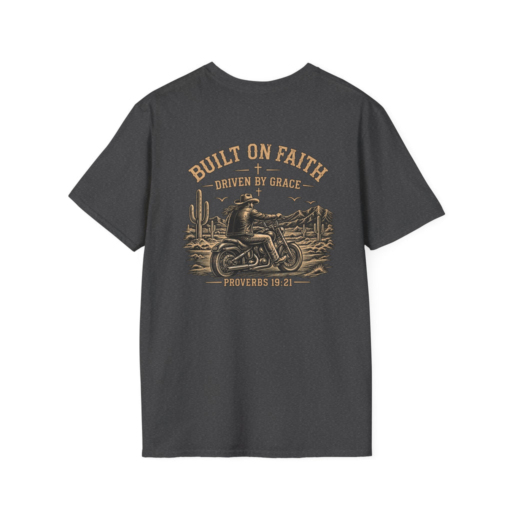 Built on Faith, Driven by Grace – Western Motorcycle Christian Graphic Tee