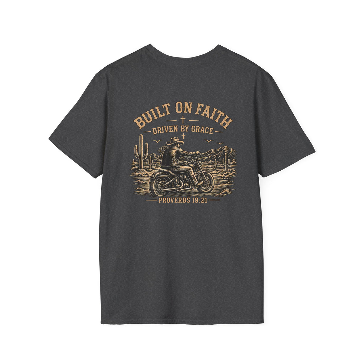 Built on Faith, Driven by Grace – Western Motorcycle Christian Graphic Tee