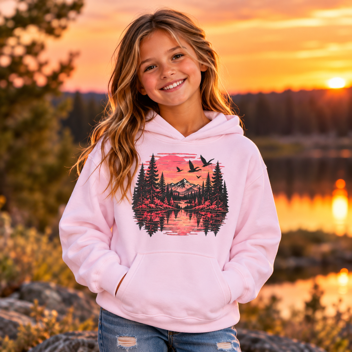 Wild Sunset Mountain Youth Hoodie
