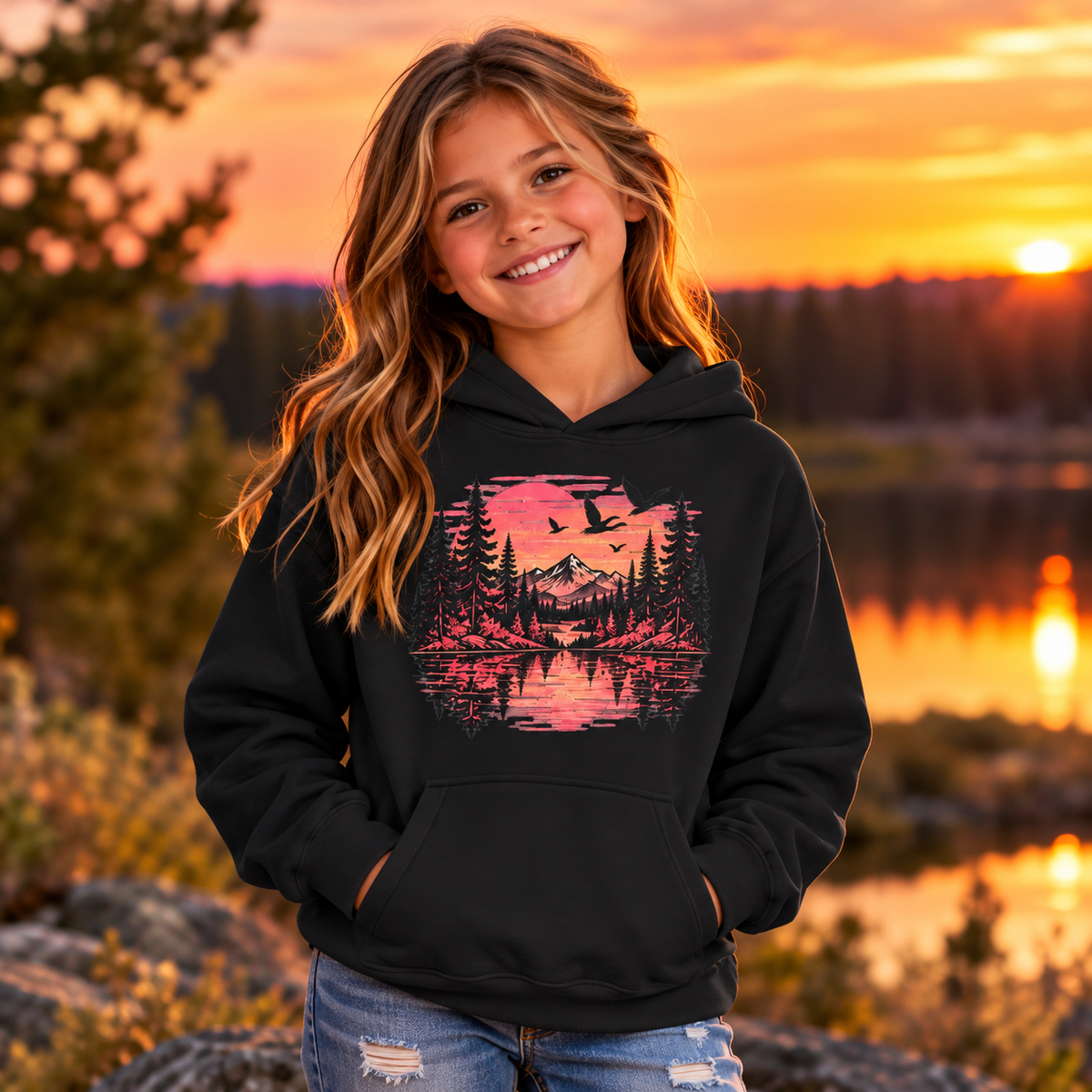 Wild Sunset Mountain Youth Hoodie