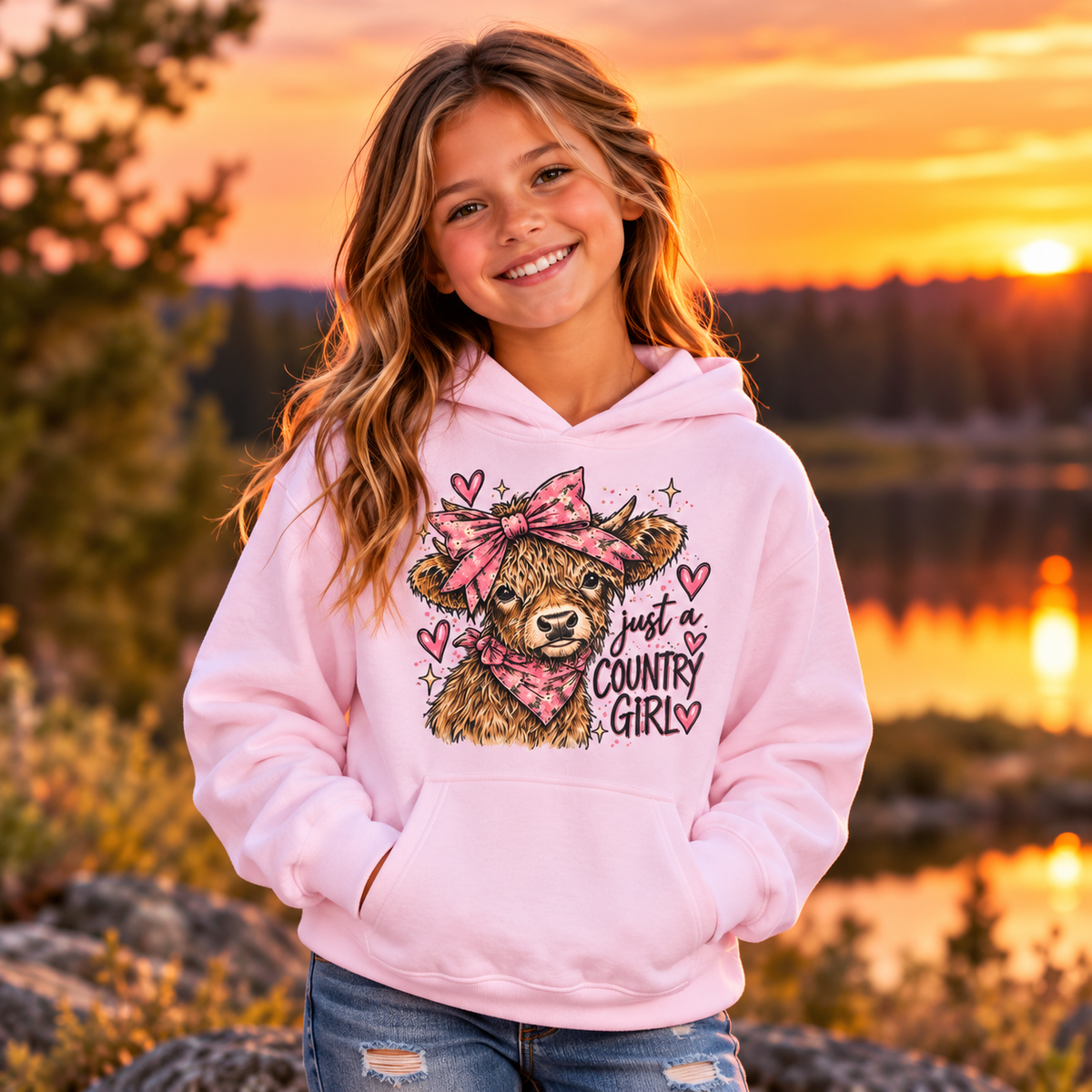 Just a Country Girly Highland Cow Youth Hoodie