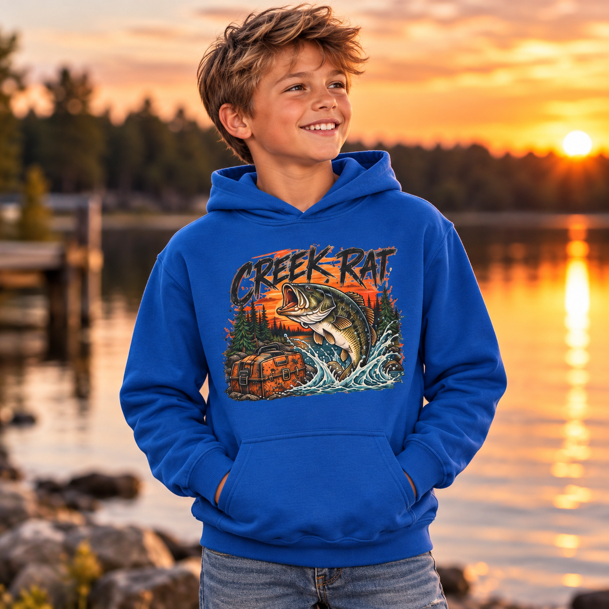 Creek Rat Bass Fishing Kids Hoodie