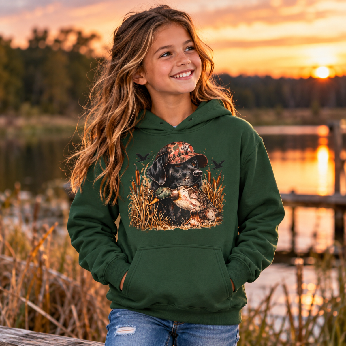 Duck Hunting Black Lab Kids Hoodie