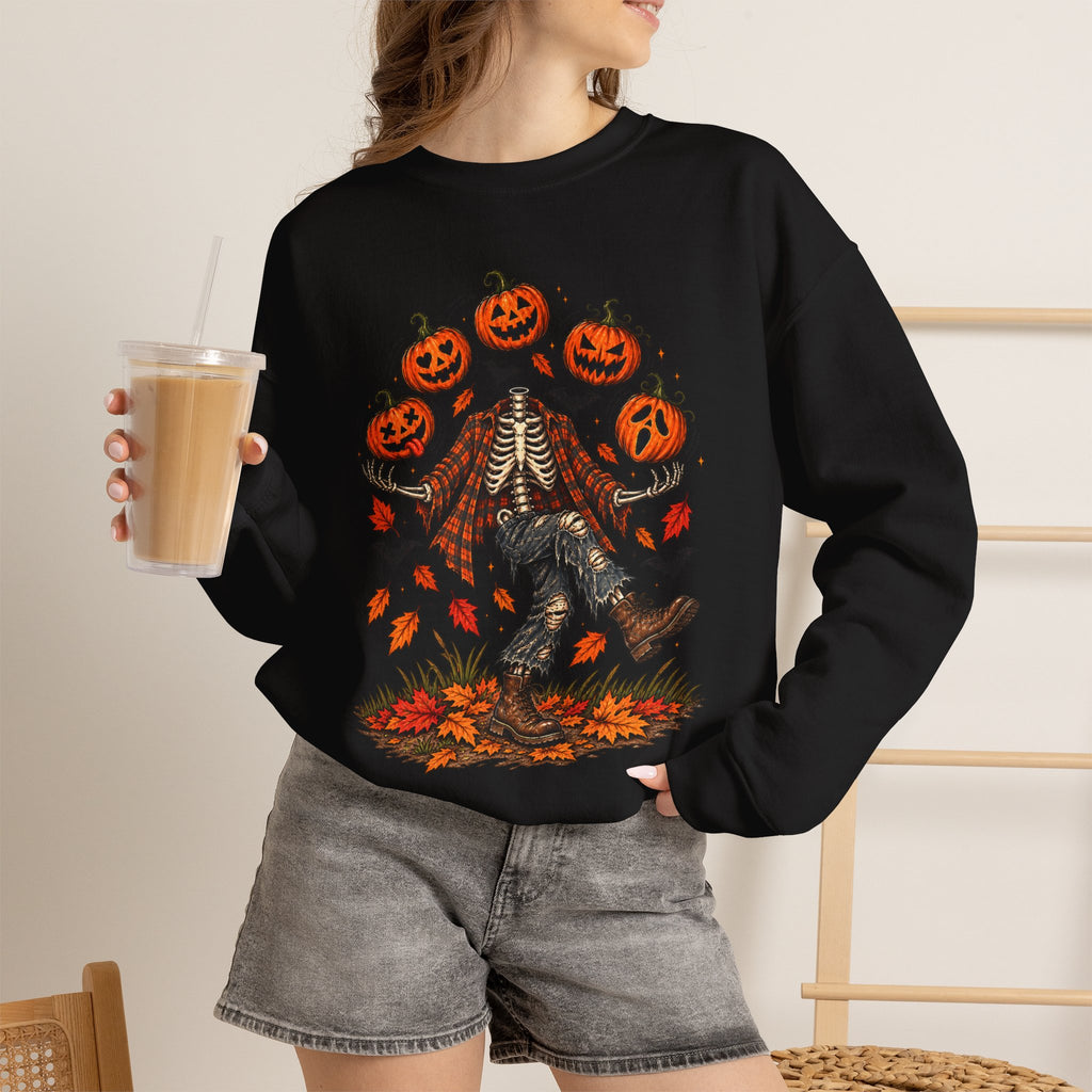 Headless Harvest – Juggling Pumpkins Halloween Sweatshirt 🎃💀