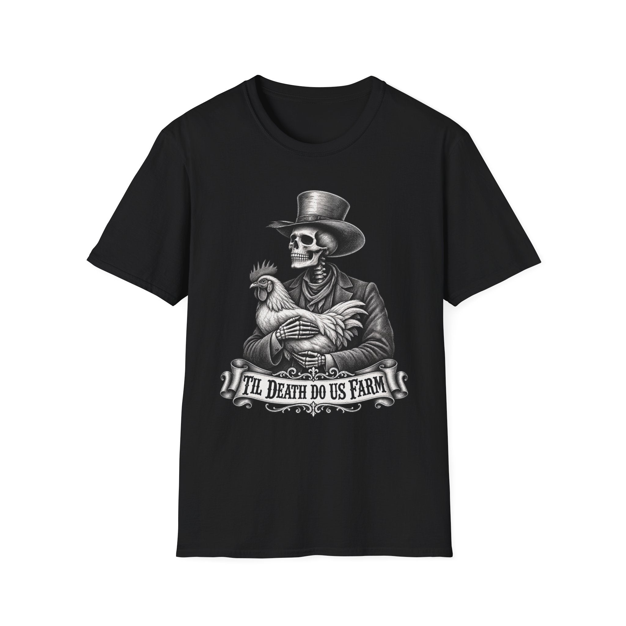 Til Death Do Us Farm – Skeleton & Chicken Funny Farm Tee 💀🐓