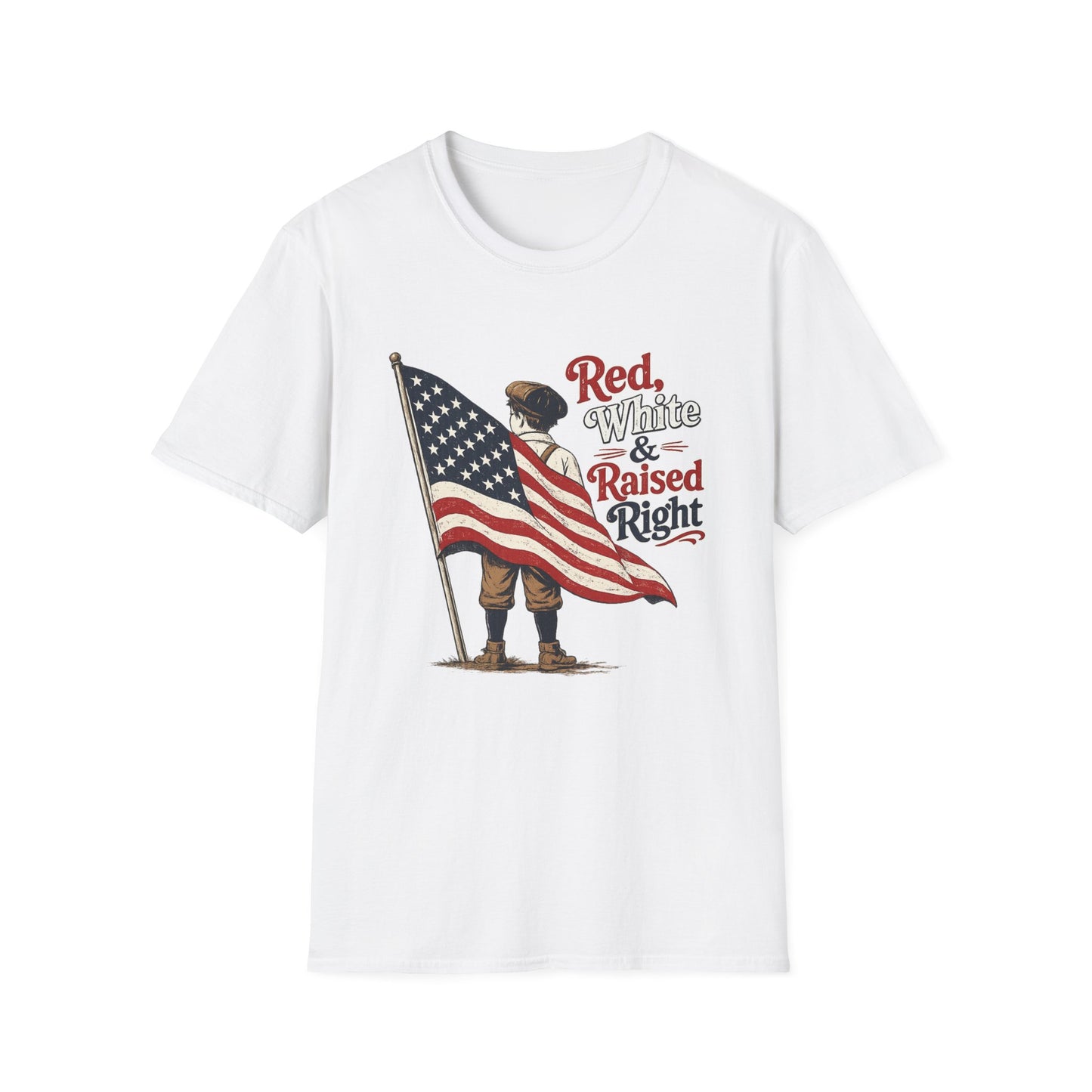 T-Shirt — "Red, White & Raised Right" Patriotic Flag Kids Retro Tee