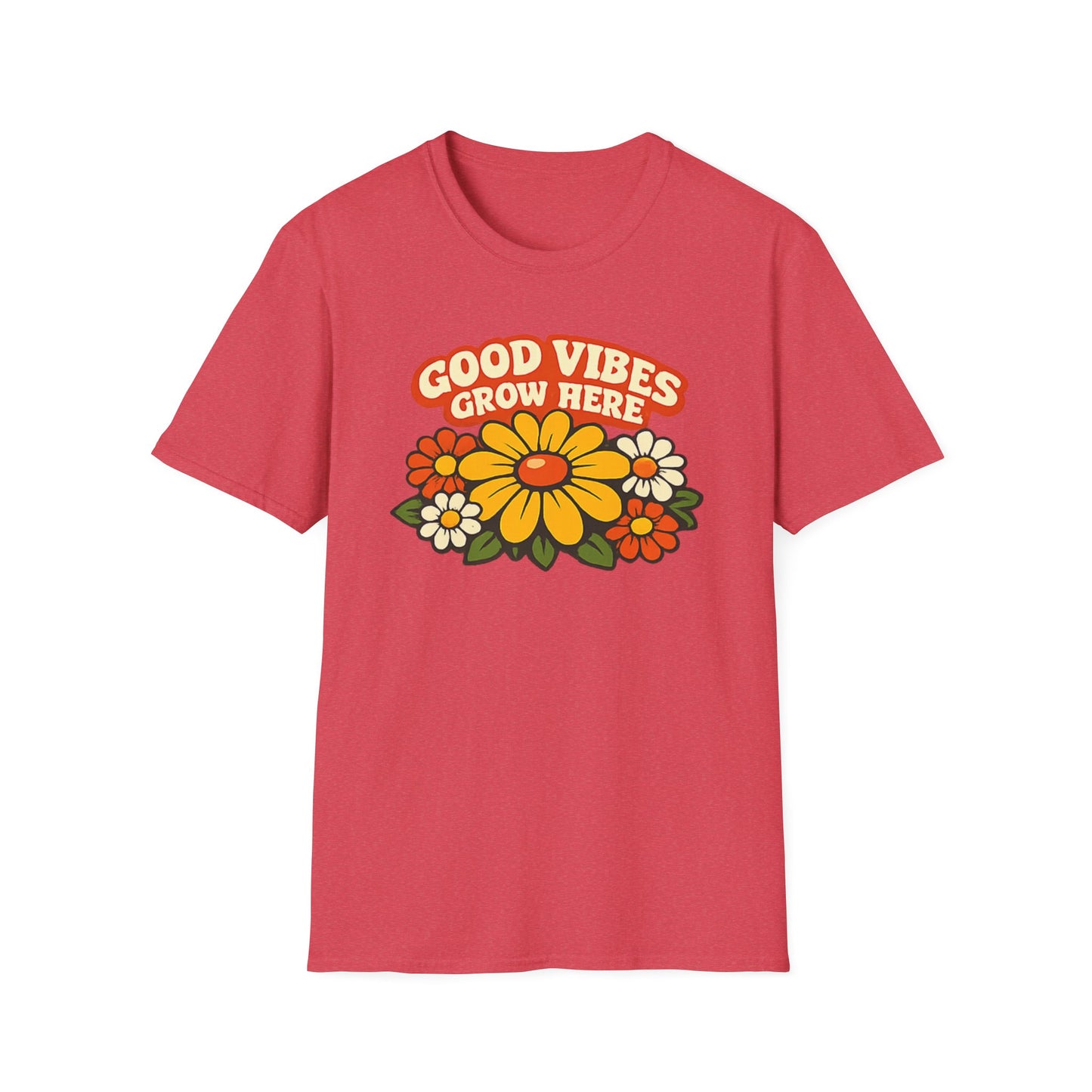 Good Vibes Grow Here Retro T-Shirt — 60s/70s Vintage Floral Tee